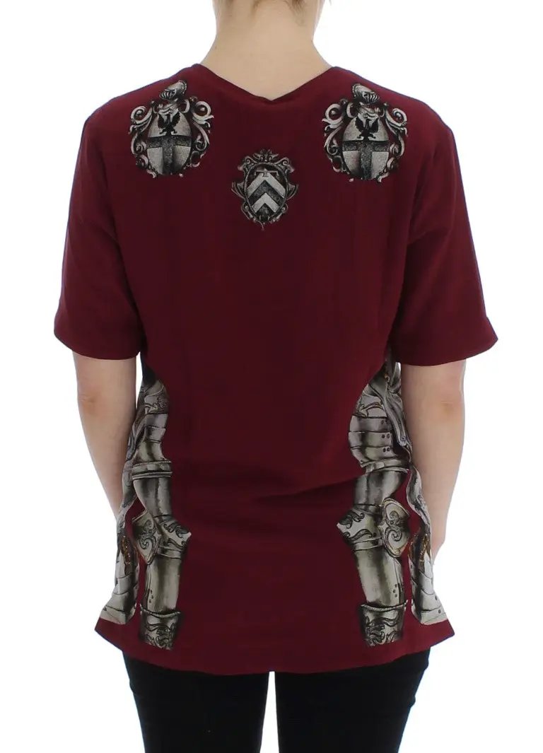 Dolce & Gabbana Red Knight Print Silk Blouse T-shirt by Dolce & Gabbana