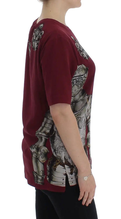 Dolce & Gabbana Red Knight Print Silk Blouse T-shirt by Dolce & Gabbana