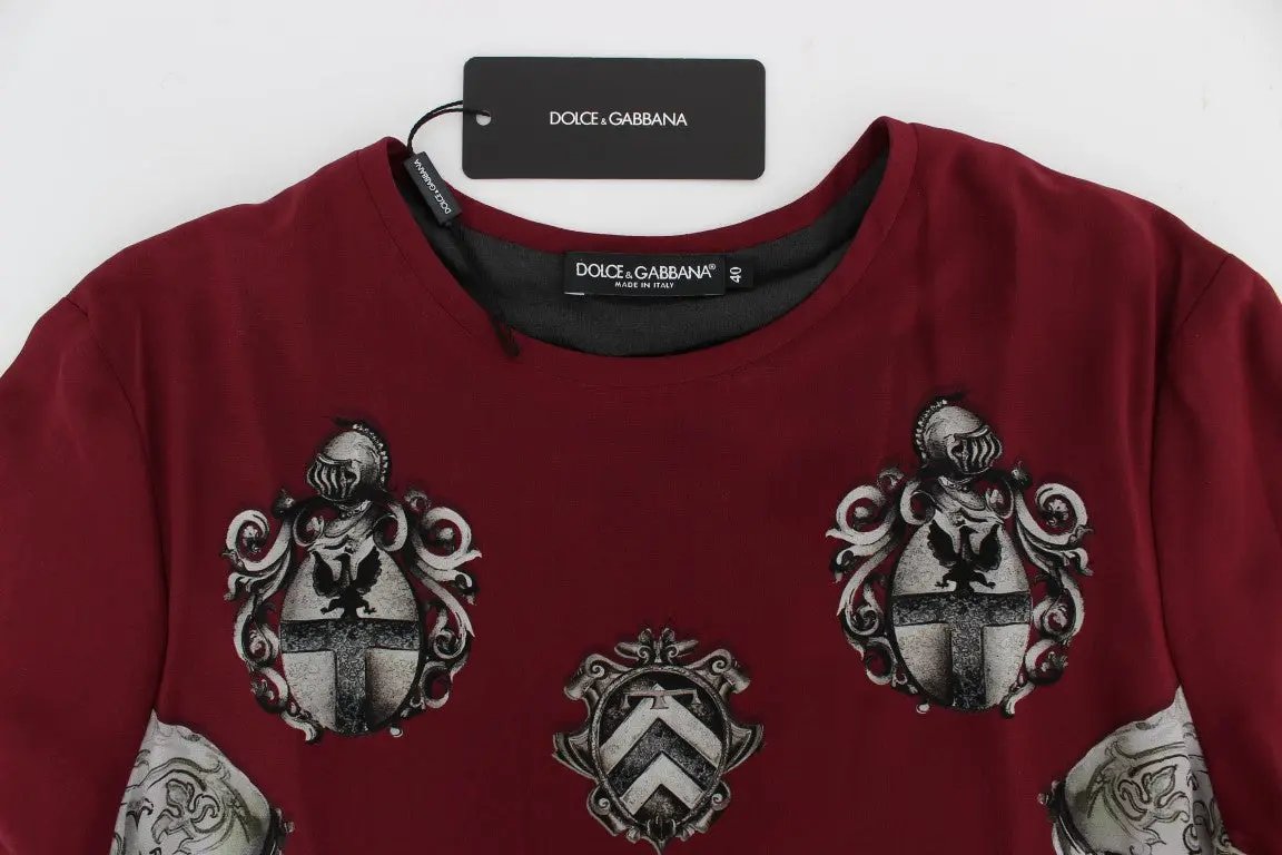 Dolce & Gabbana Red Knight Print Silk Blouse T-shirt by Dolce & Gabbana