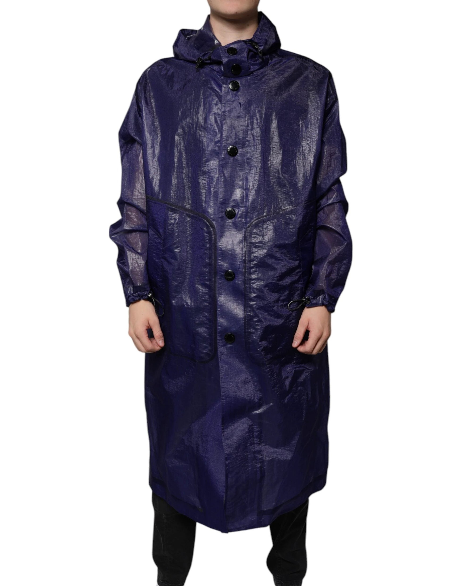 Dolce & Gabbana Dark Blue Cotton Hooded Men Raincoat Jacket by Dolce & Gabbana