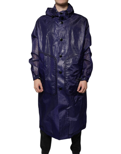 Dolce & Gabbana Dark Blue Cotton Hooded Men Raincoat Jacket by Dolce & Gabbana