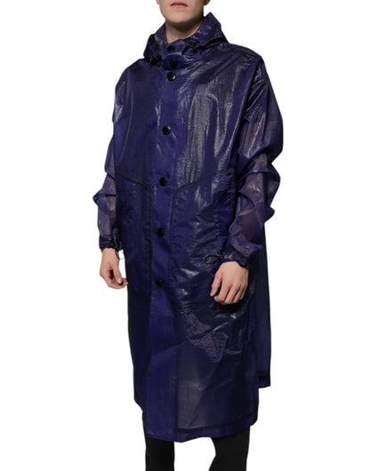 Dolce & Gabbana Dark Blue Cotton Hooded Men Raincoat Jacket by Dolce & Gabbana