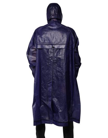 Dolce & Gabbana Dark Blue Cotton Hooded Men Raincoat Jacket by Dolce & Gabbana
