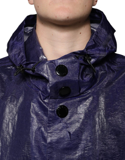 Dolce & Gabbana Dark Blue Cotton Hooded Men Raincoat Jacket by Dolce & Gabbana