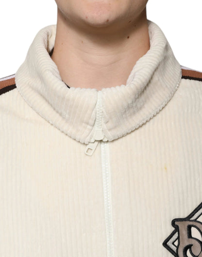 Dolce & Gabbana Beige Logo Applique Cotton Corduroy Full Zip Jacket by Dolce & Gabbana