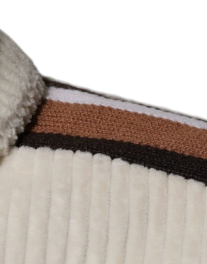 Dolce & Gabbana Beige Logo Applique Cotton Corduroy Full Zip Jacket by Dolce & Gabbana