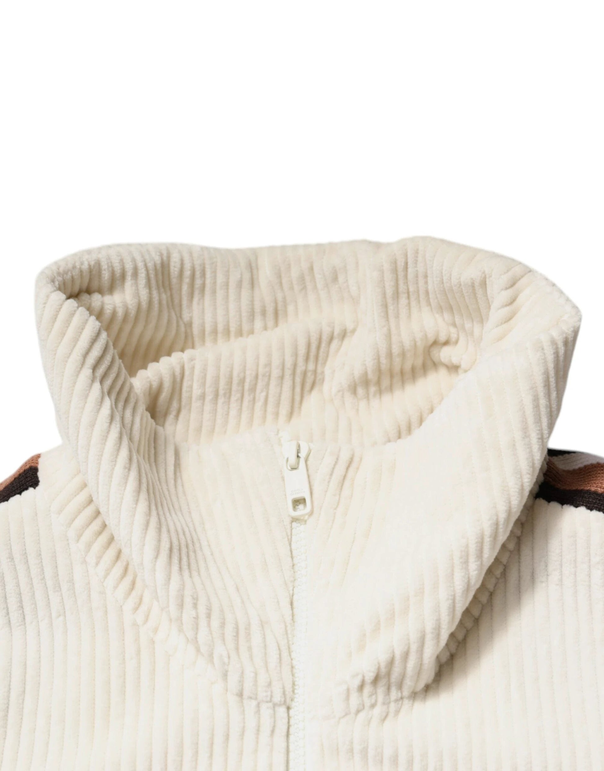 Dolce & Gabbana Beige Logo Applique Cotton Corduroy Full Zip Jacket by Dolce & Gabbana