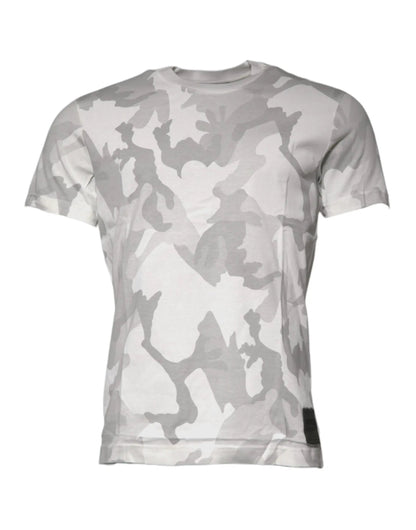Dolce & Gabbana White Gray Camouflage Cotton Crew Neck T-shirt by Dolce & Gabbana