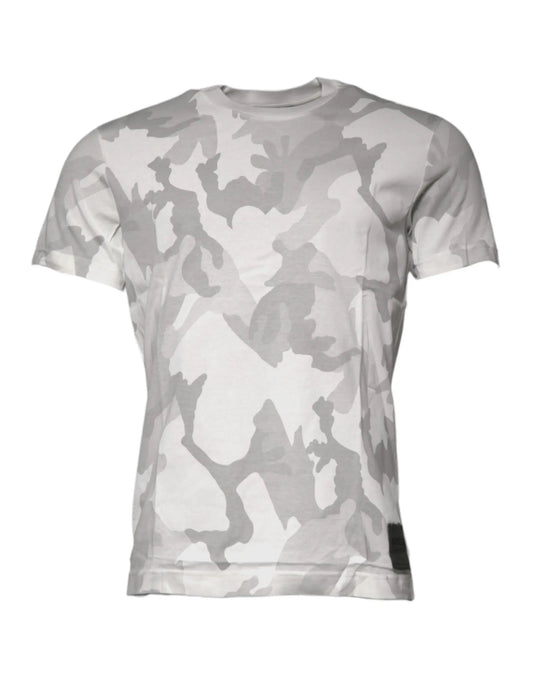 Dolce & Gabbana White Gray Camouflage Cotton Crew Neck T-shirt by Dolce & Gabbana