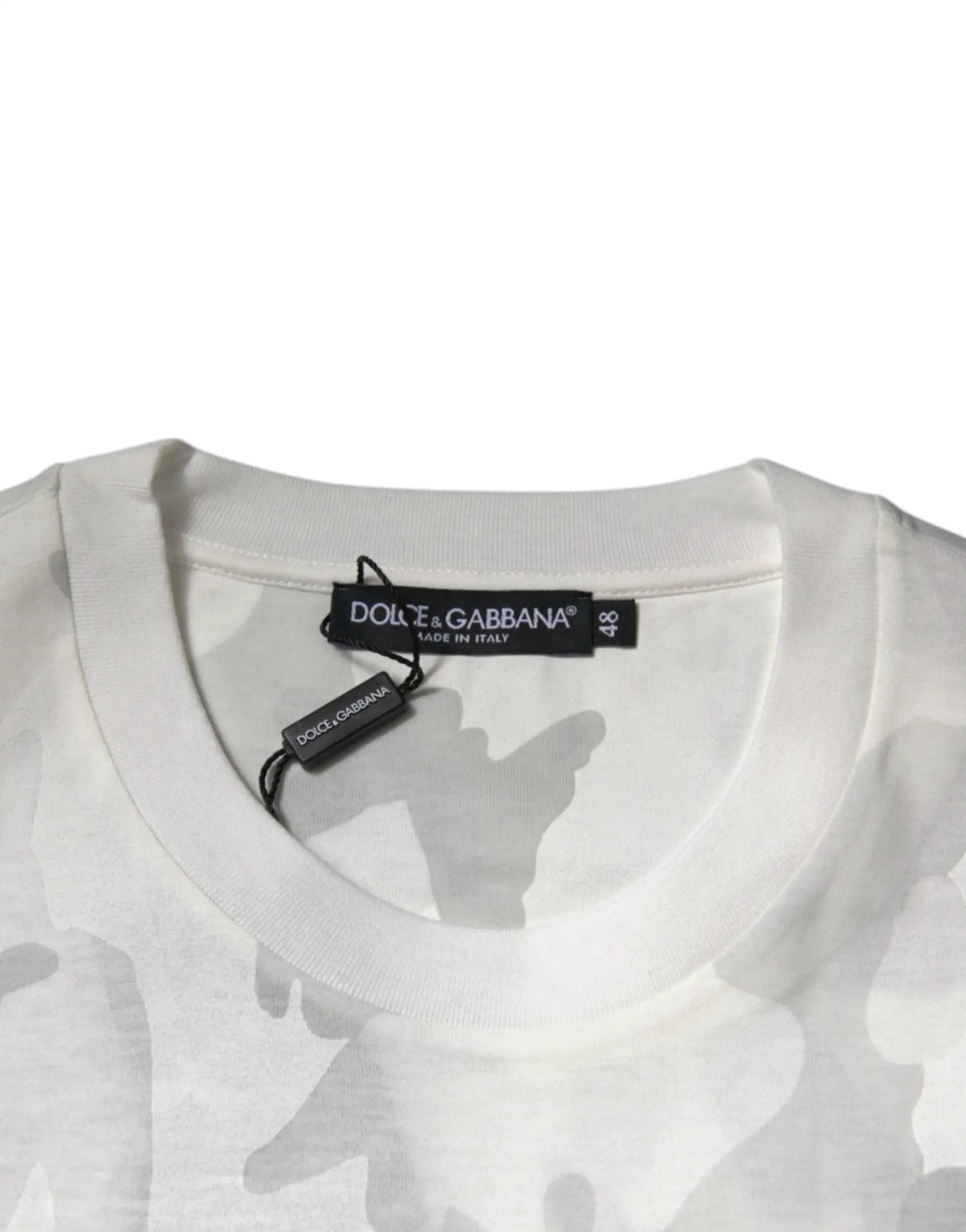 Dolce & Gabbana White Gray Camouflage Cotton Crew Neck T-shirt by Dolce & Gabbana