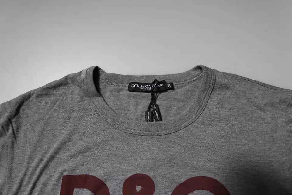 Dolce & Gabbana Gray Logo Print Cotton Crew Neck Men T-shirt by Dolce & Gabbana