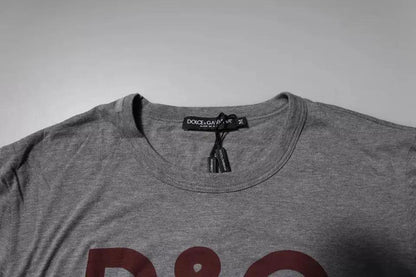 Dolce & Gabbana Gray Logo Print Cotton Crew Neck Men T-shirt by Dolce & Gabbana