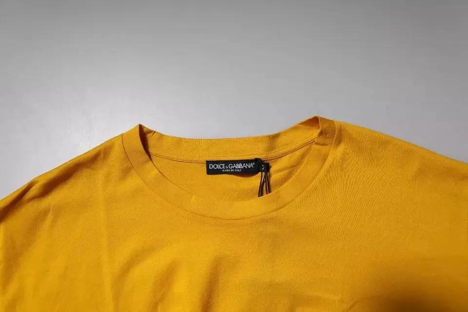 Dolce & Gabbana Dark Yellow Logo Cotton Men Crew Neck T-shirt by Dolce & Gabbana