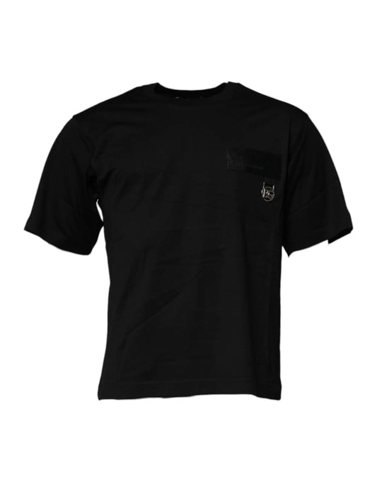 Dolce & Gabbana Black Logo Patch Cotton Crew Neck T-shirt by Dolce & Gabbana