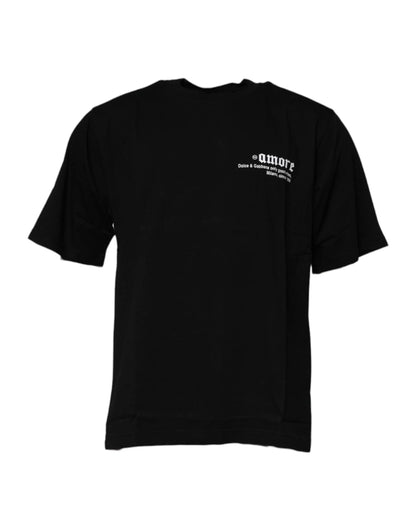 Dolce & Gabbana Black Amore Leopard Cotton Crew Neck T-shirt by Dolce & Gabbana