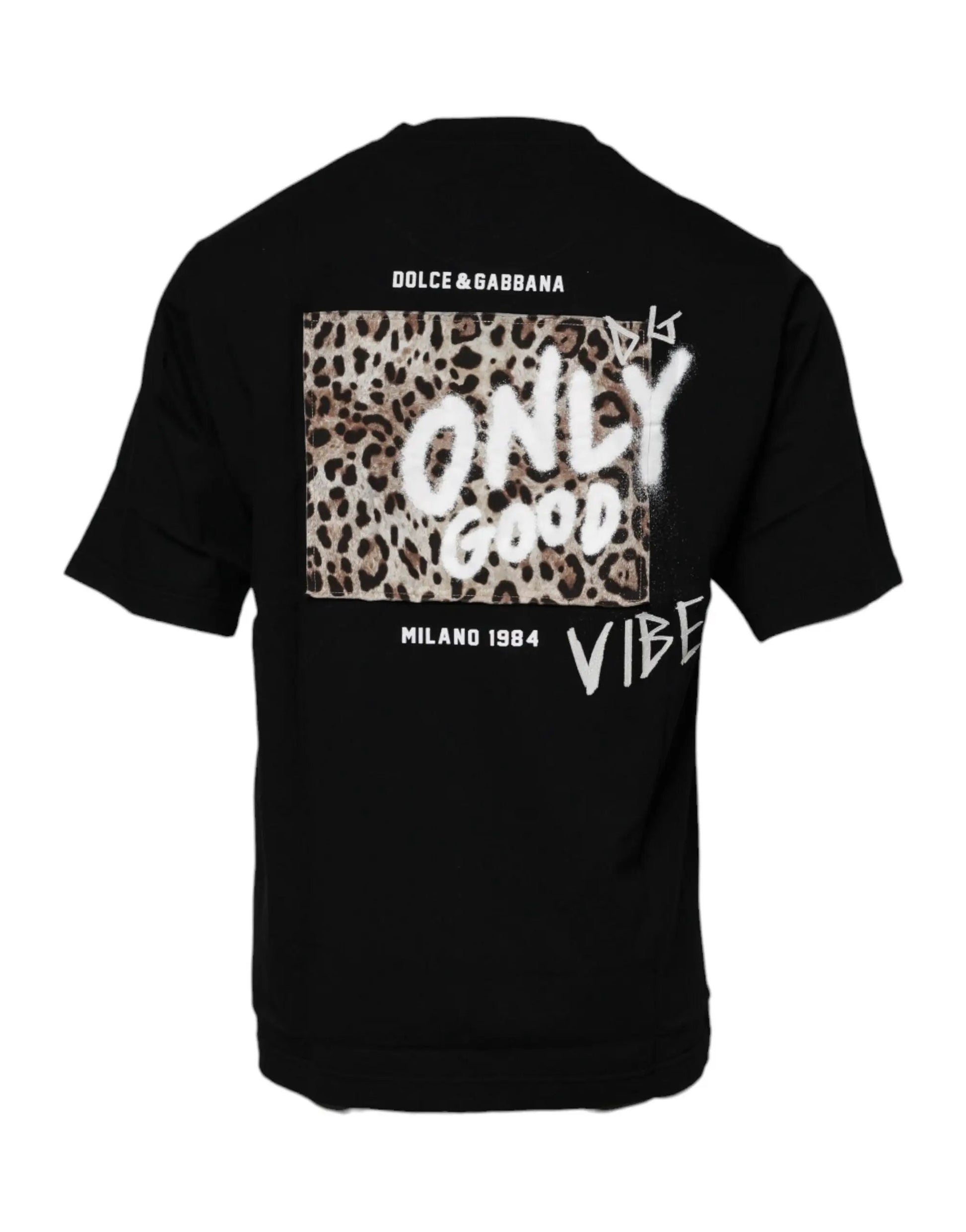 Dolce & Gabbana Black Amore Leopard Cotton Crew Neck T-shirt by Dolce & Gabbana
