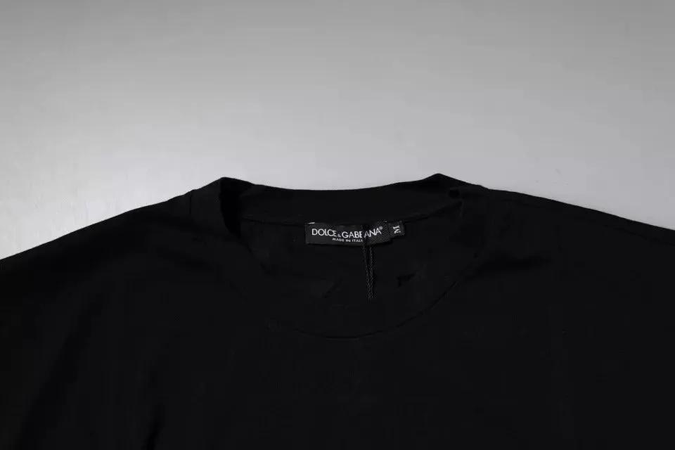 Dolce & Gabbana Black Amore Leopard Cotton Crew Neck T-shirt by Dolce & Gabbana