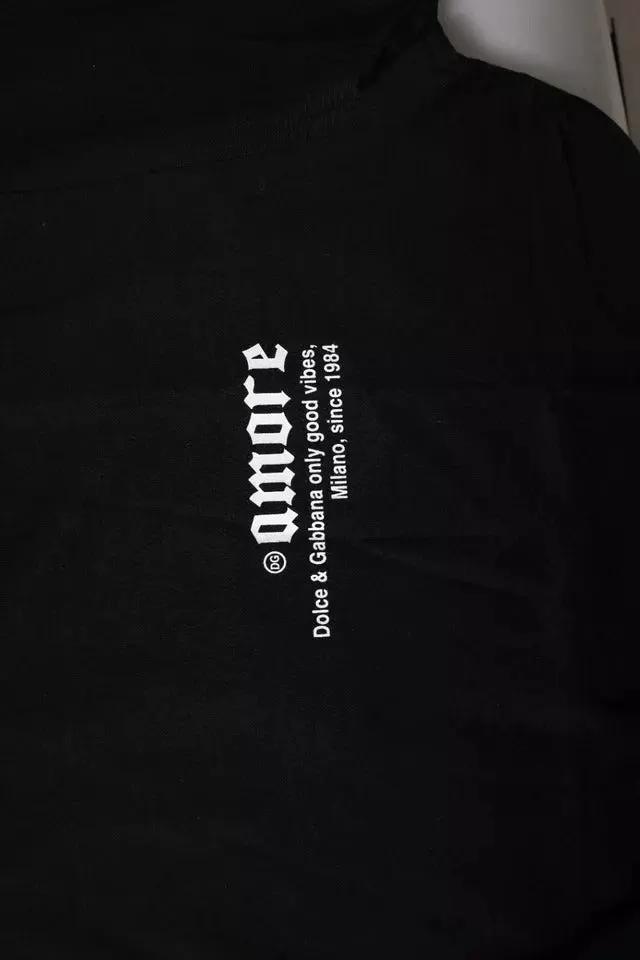 Dolce & Gabbana Black Amore Leopard Cotton Crew Neck T-shirt by Dolce & Gabbana