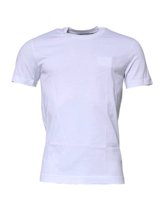 Dolce & Gabbana White Logo Plaque Cotton Crew Neck T-shirt by Dolce & Gabbana