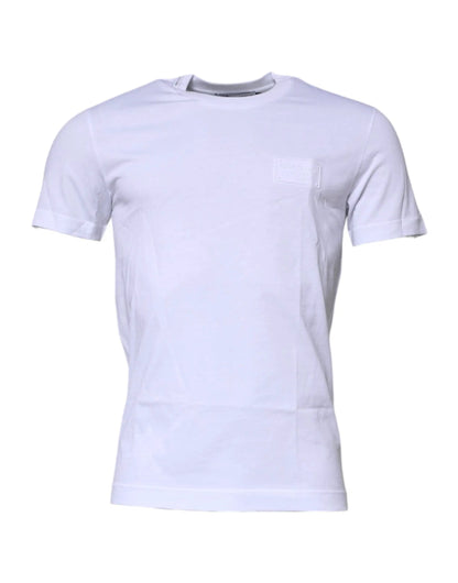 Dolce & Gabbana White Logo Plaque Cotton Crew Neck T-shirt by Dolce & Gabbana
