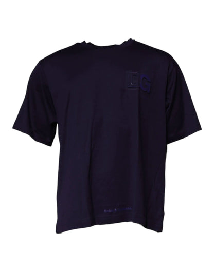Dolce & Gabbana Navy Blue DG Logo Cotton Crew Neck T-shirt by Dolce & Gabbana