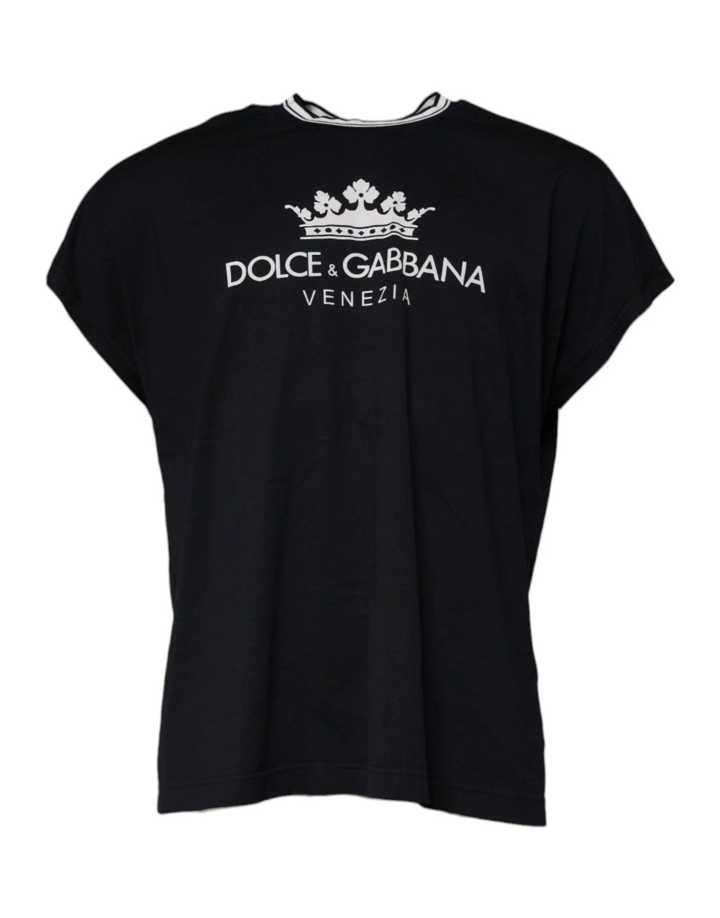 Dolce & Gabbana Dark Blue Logo Crown Cotton Crew Neck T-shirt by Dolce & Gabbana