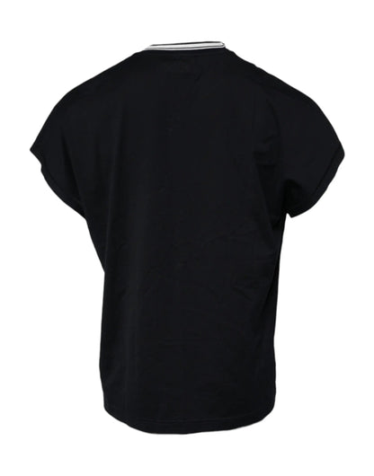 Dolce & Gabbana Dark Blue Logo Crown Cotton Crew Neck T-shirt by Dolce & Gabbana