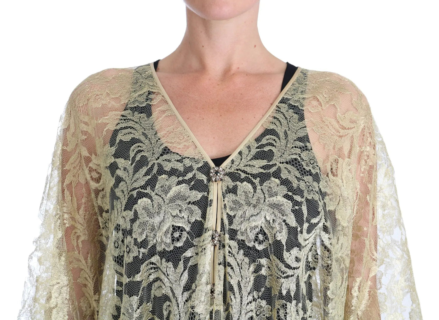 Dolce & Gabbana Gold Floral Lace Crystal Gown Cape Dress by Dolce & Gabbana