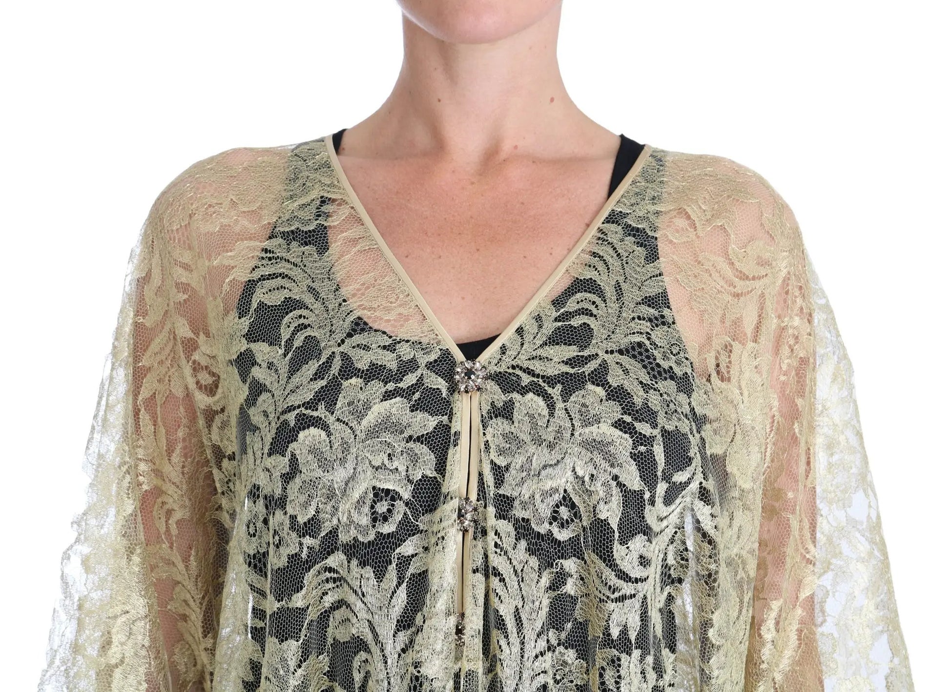 Dolce & Gabbana Gold Floral Lace Crystal Gown Cape Dress by Dolce & Gabbana