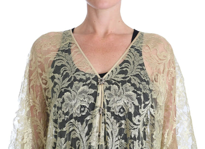 Dolce & Gabbana Gold Floral Lace Crystal Gown Cape Dress by Dolce & Gabbana