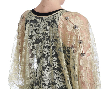 Dolce & Gabbana Gold Floral Lace Crystal Gown Cape Dress by Dolce & Gabbana