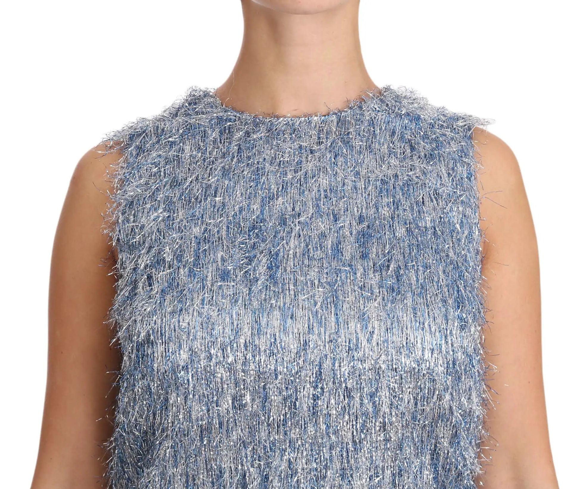Dolce & Gabbana Light Blue Fringe Shift Gown Dress by Dolce & Gabbana