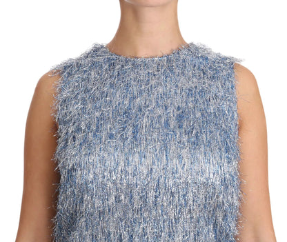 Dolce & Gabbana Light Blue Fringe Shift Gown Dress by Dolce & Gabbana
