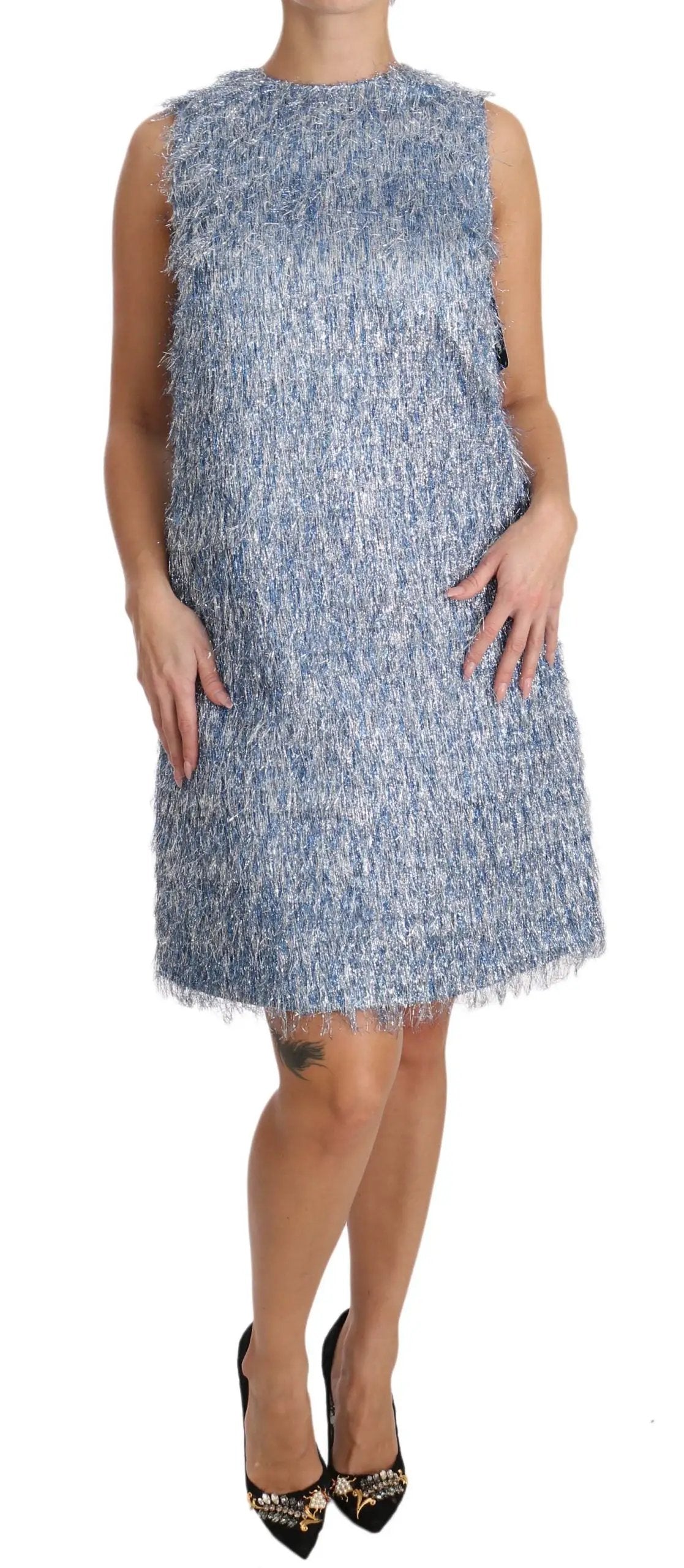 Dolce & Gabbana Light Blue Fringe Shift Gown Dress by Dolce & Gabbana