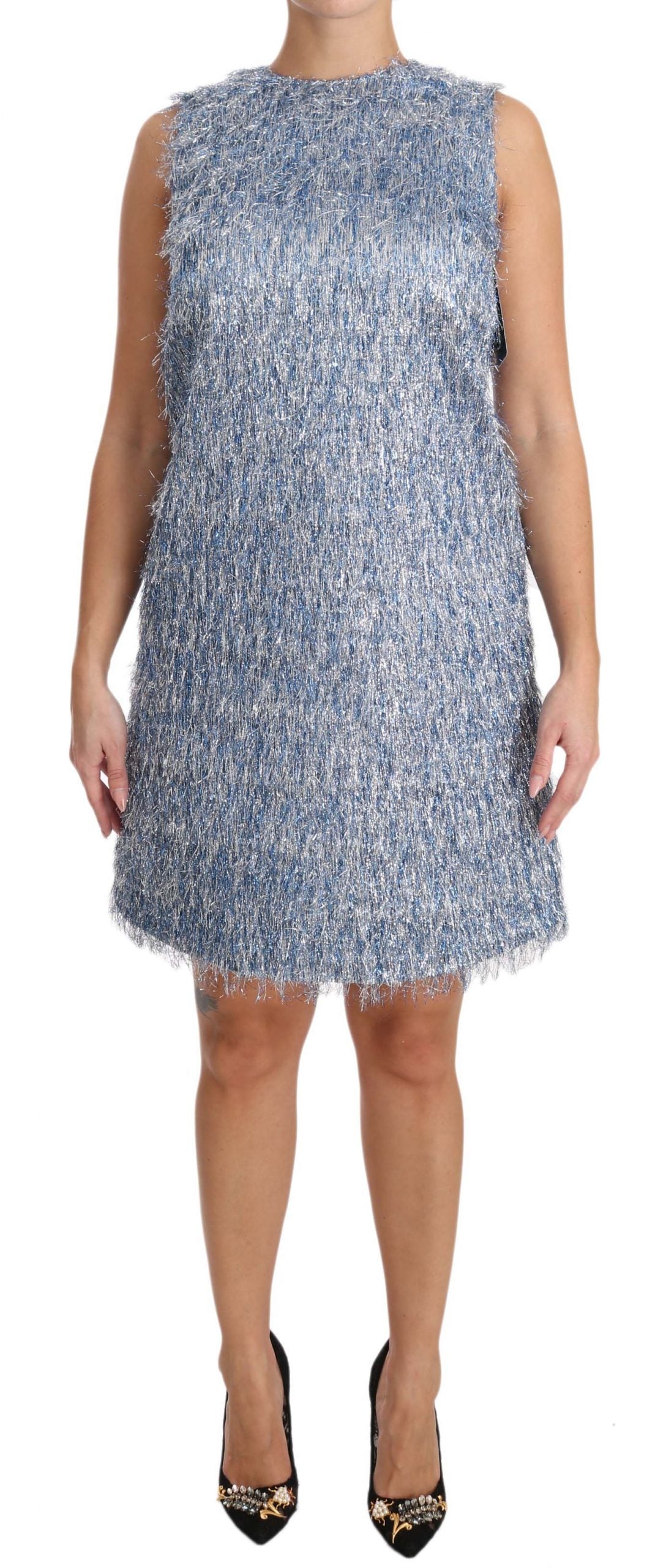 Dolce & Gabbana Light Blue Fringe Shift Gown Dress by Dolce & Gabbana