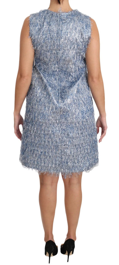Dolce & Gabbana Light Blue Fringe Shift Gown Dress by Dolce & Gabbana