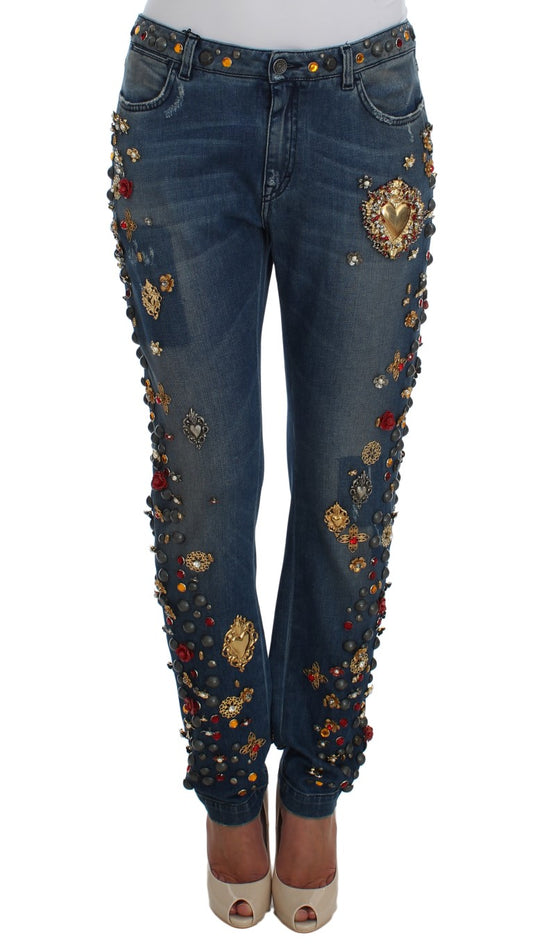 Jean Dolce & Gabbana femme boyfriend en coton bleu à cristaux – SIG19329