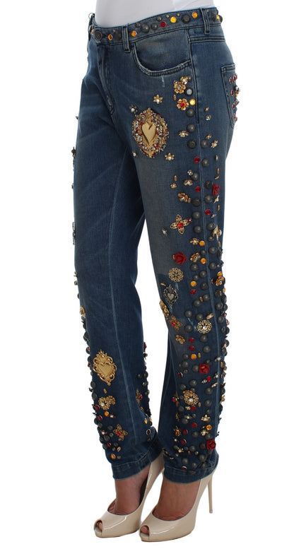 Jean Dolce & Gabbana femme boyfriend en coton bleu à cristaux – SIG19329