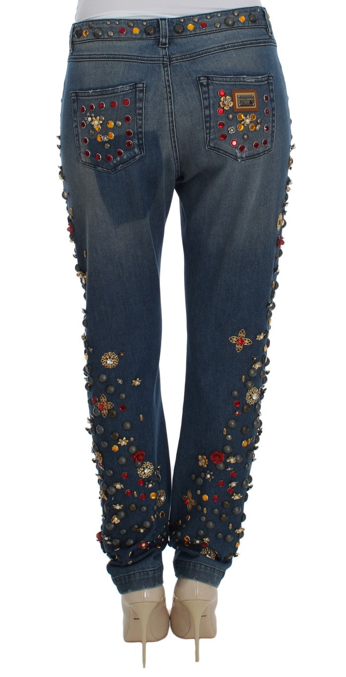 Jean Dolce & Gabbana femme boyfriend en coton bleu à cristaux – SIG19329