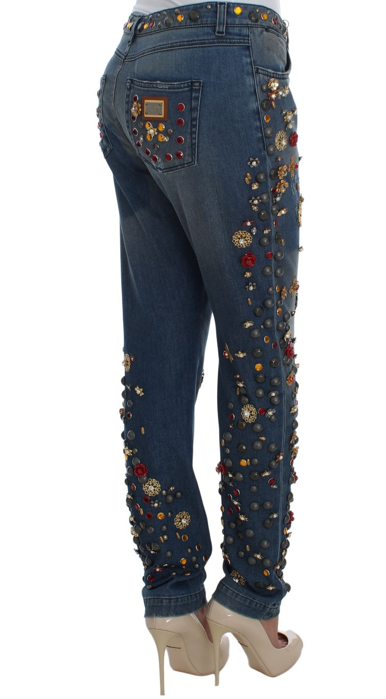 Jean Dolce & Gabbana femme boyfriend en coton bleu à cristaux – SIG19329