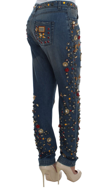 Jean Dolce & Gabbana femme boyfriend en coton bleu à cristaux – SIG19329