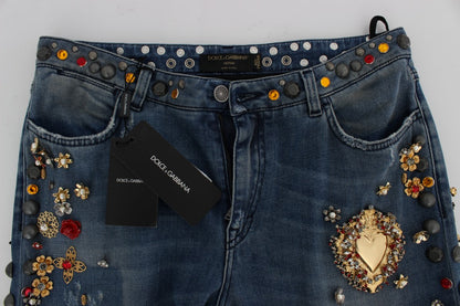 Jean Dolce & Gabbana femme boyfriend en coton bleu à cristaux – SIG19329