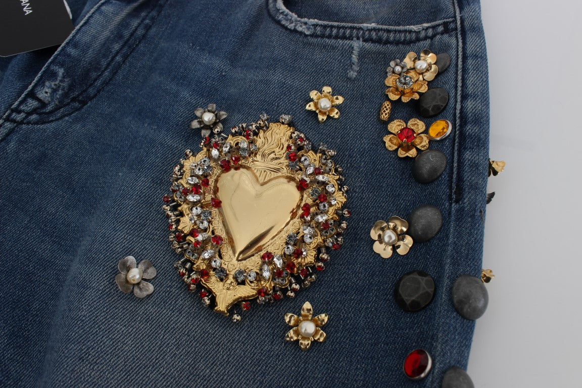 Jean Dolce & Gabbana femme boyfriend en coton bleu à cristaux – SIG19329
