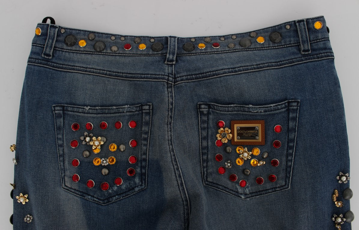 Jean Dolce & Gabbana femme boyfriend en coton bleu à cristaux – SIG19329