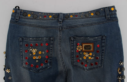 Jean Dolce & Gabbana femme boyfriend en coton bleu à cristaux – SIG19329