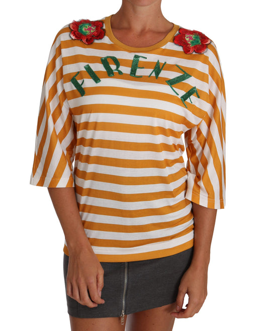 Dolce & Gabbana White Orange FIRENZE Top T-shirt by Dolce & Gabbana