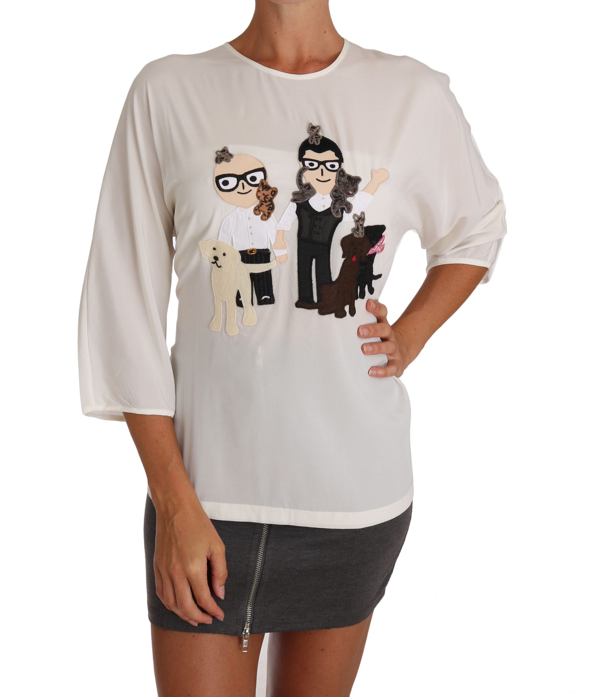 Dolce & Gabbana White Silk #dgfamily Blouse T-shirt by Dolce & Gabbana