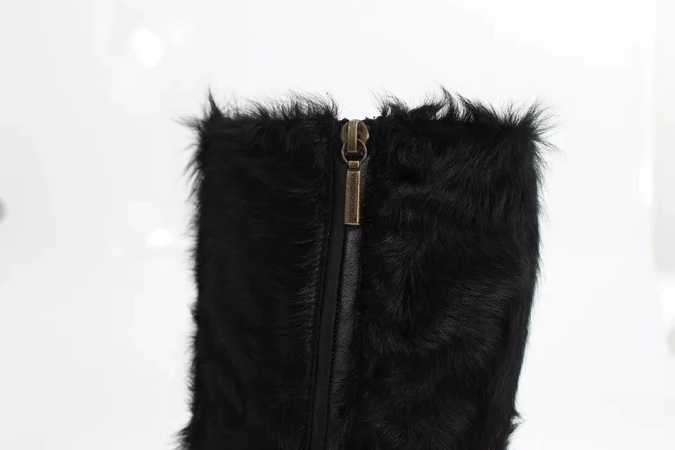 Dolce & Gabbana Black Xiangao Lamb Fur Leather Boots Shoes