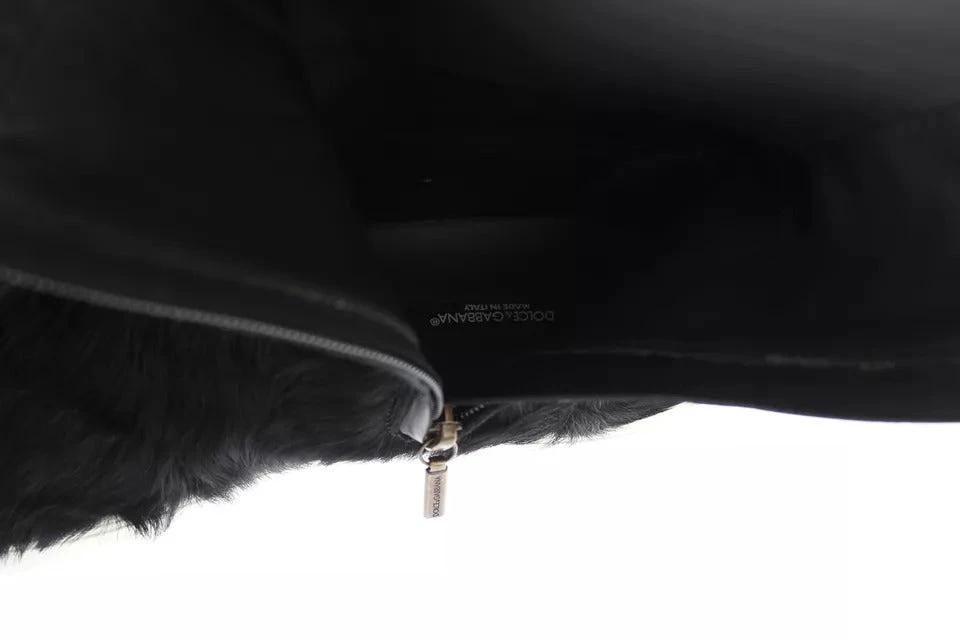 Dolce & Gabbana Black Xiangao Lamb Fur Leather Boots Shoes