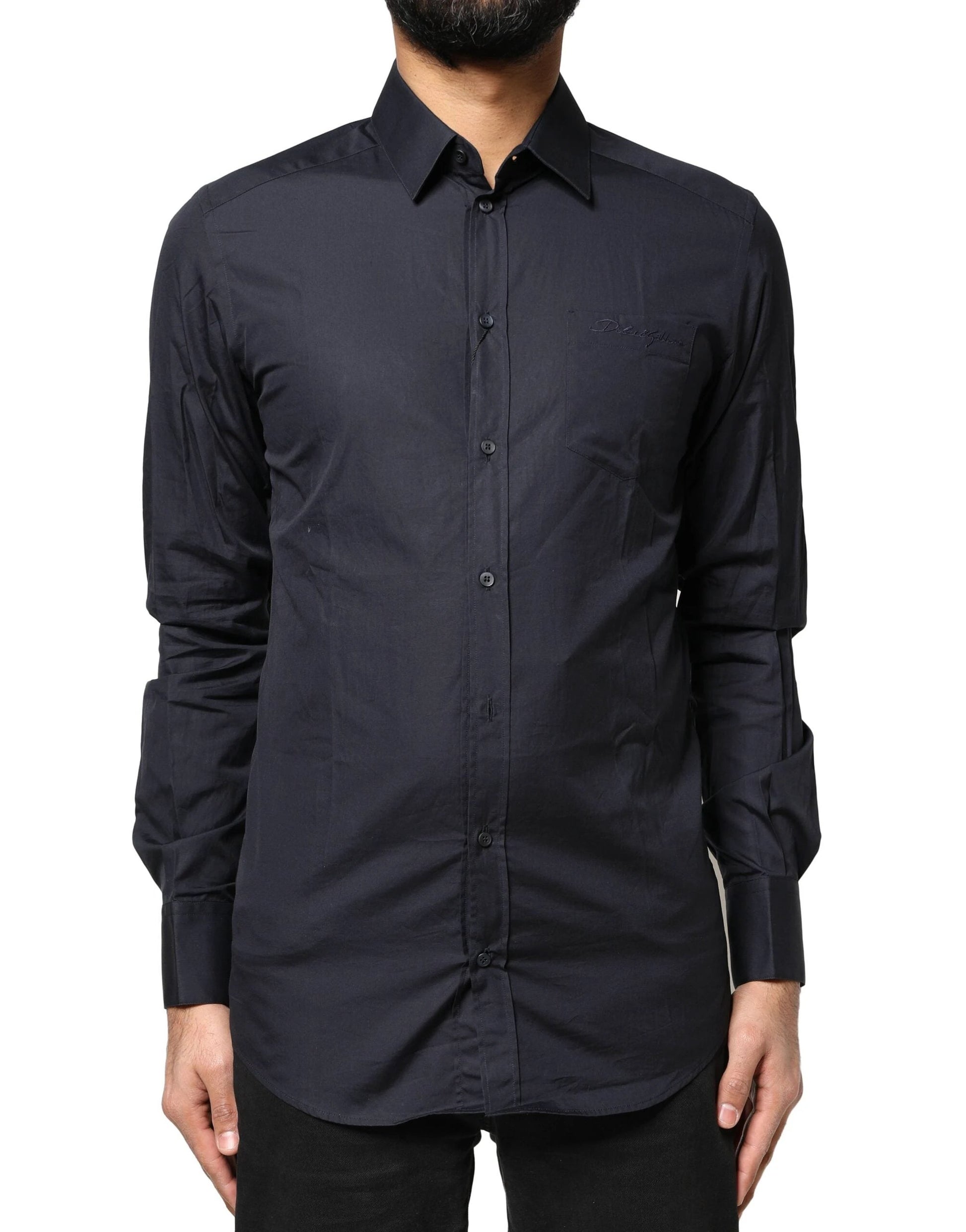 Dolce & Gabbana Dark Blue GOLD Cotton Long Sleeves Dress Shirt by Dolce & Gabbana